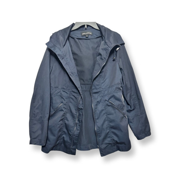 Zenana Outfitters Hooded Rain Jacket Hip Length Zipper Pockets Solid Blue M US L - Picture 2 of 8